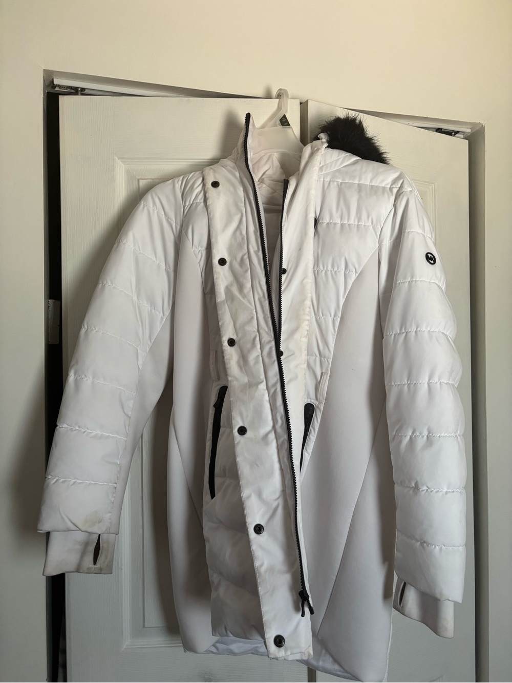 Michael Kors White Quilted Coat with Black MK Logo